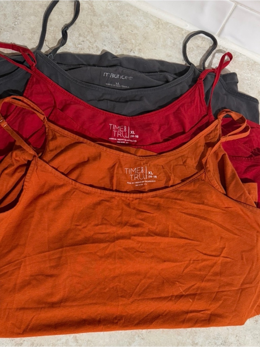 3 Pack XL Cami Tank Tops Time and Tru Maurices Red Orange Gray Adjustable - Picture 5 of 5